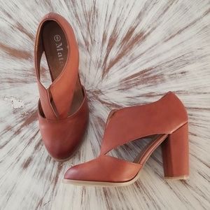 Brown stacked heel booties 9